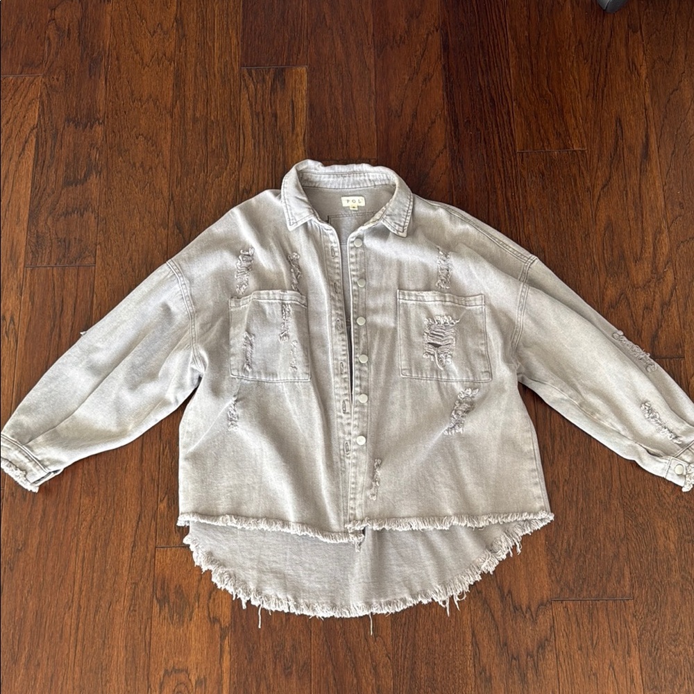 Distressed Gray Denim Shirt